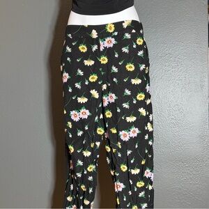 LOFT Black Wide-Leg Pants with Pink and Yellow Floral Print